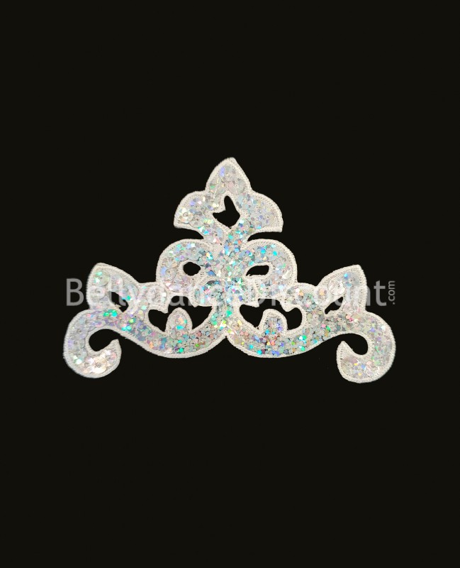 Sew-on glittery silver Oriental pattern
