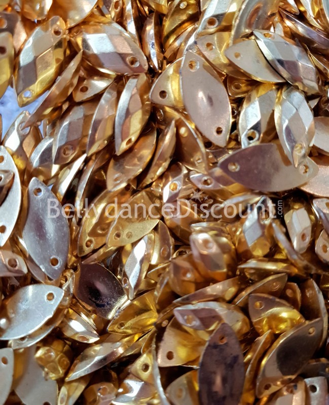 Packung mit 30 Strass zum Nähen opak in Gold in "Ovaler" Form Packung mit 30 Strass zum Nähen opak in Gold in "Ovaler" Form