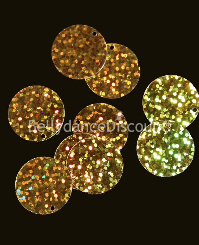 Pack of 100 sew-on glittery gold coins