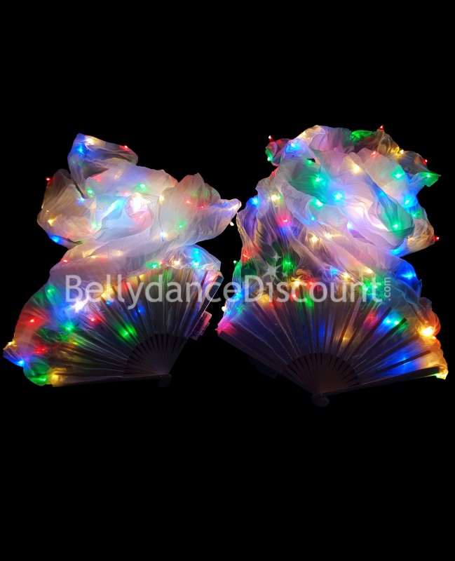 Par de abanicos multicolores luminosos para danza oriental