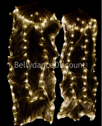 Par de abanicos dorados luminosos para danza oriental