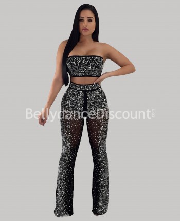 Top + black pants with strass
