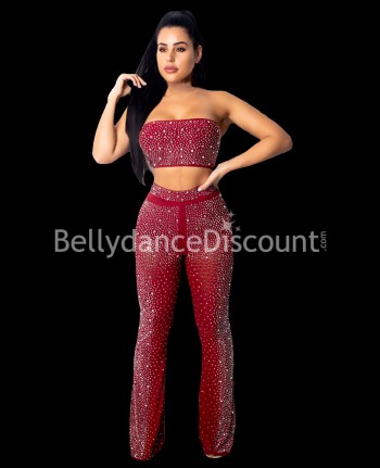 Top + burgundy pants with strass