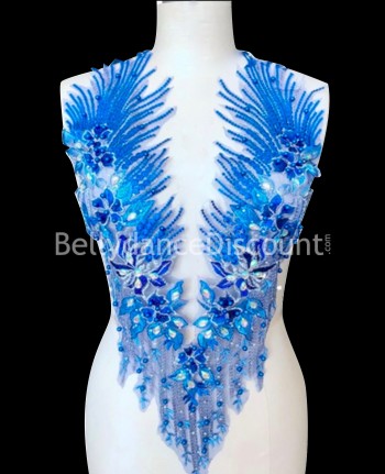 Midnight blue strass and beads sew on neck applique