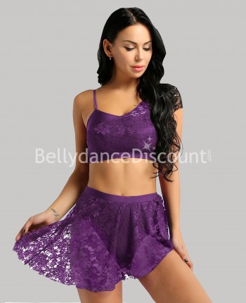 Top + dance short skirt in purple lace