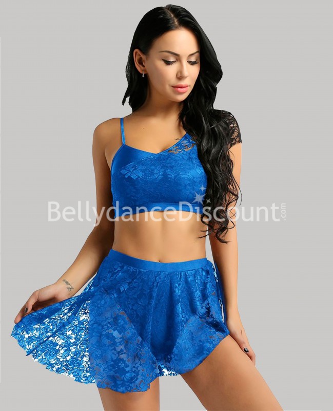 Top + dance short skirt in blue lace