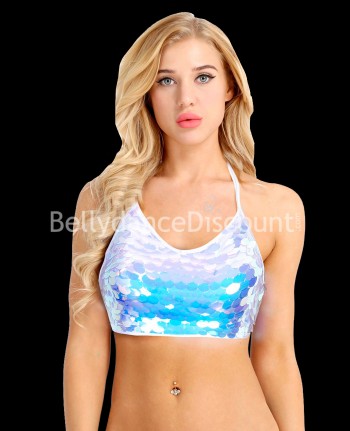 Dance top with blue coins