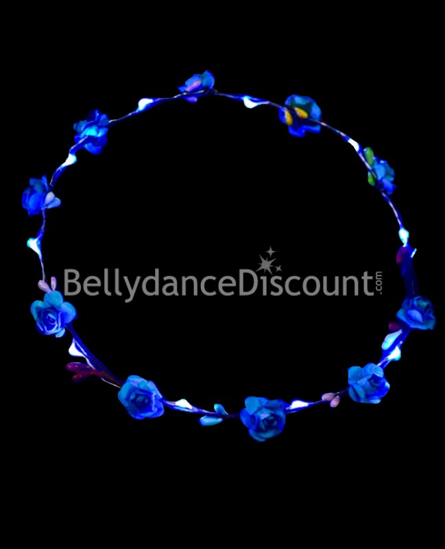 Corona luminosa de flores azul