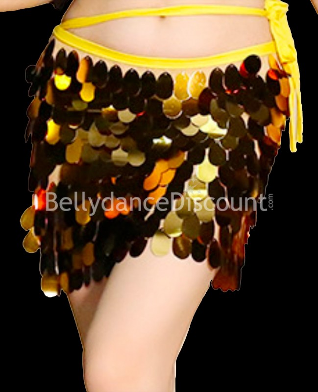 Minifalda de danza del vientre dorada lentejuelas planas redondas