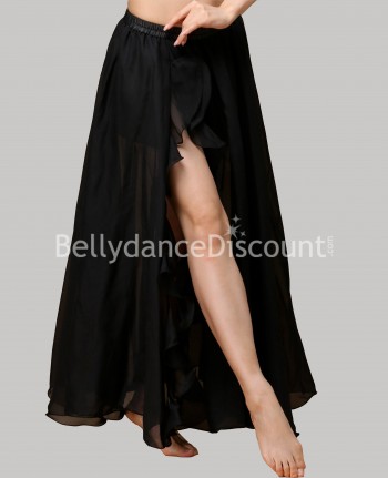 Falda negra de danza del vientre abertura y volantes