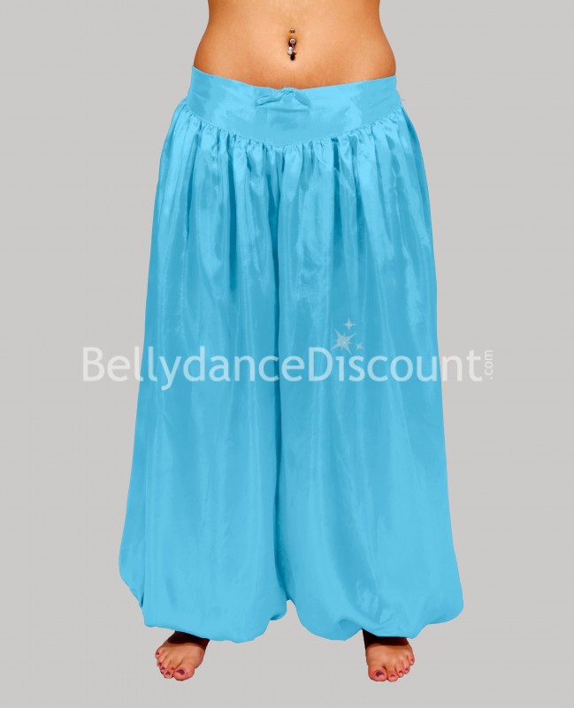 Pantalones azules claros en satén para danza orien​tal y Bollywood