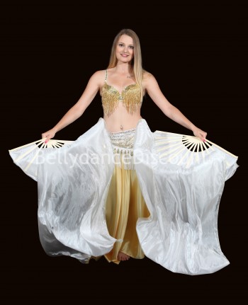 Abanicos blancos para danza del vientre en pura seda