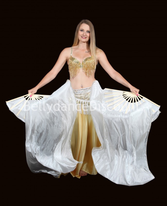 Paire d'éventails de danse orientale pure soie blancs
