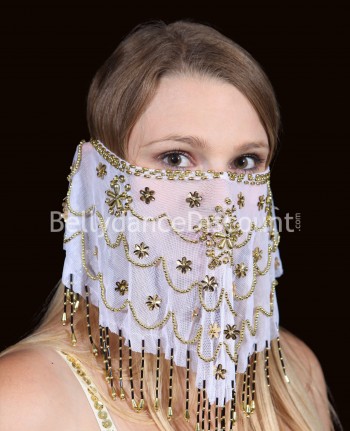 White oriental dance face veil