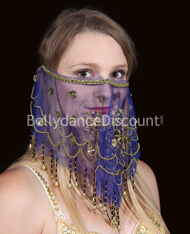 Voile visage de danse orientale bleu foncé