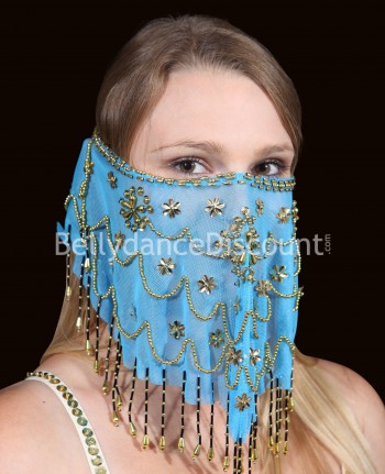 Light blue oriental dance face veil