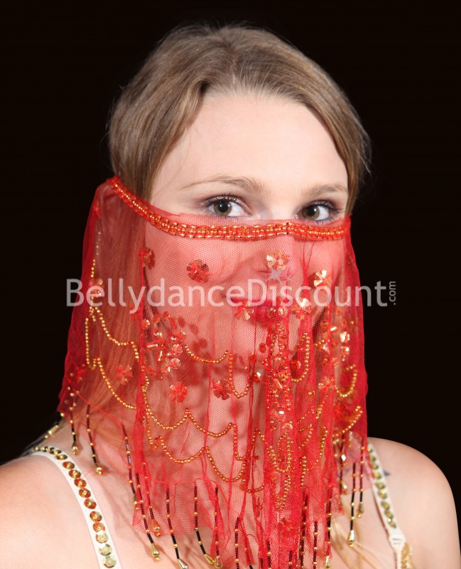 Velo para el rostro rojo ideal para la danza del vientre Velo para el rostro rojo ideal para la danza del vientre