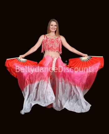 Red white belly dance fans