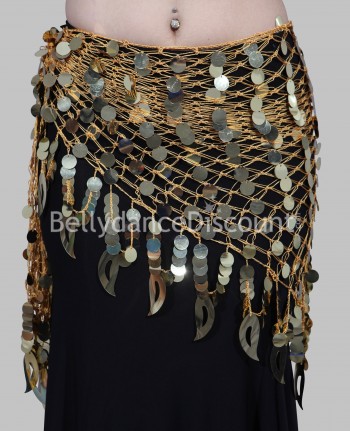 Bellydance scarf gold with sequins