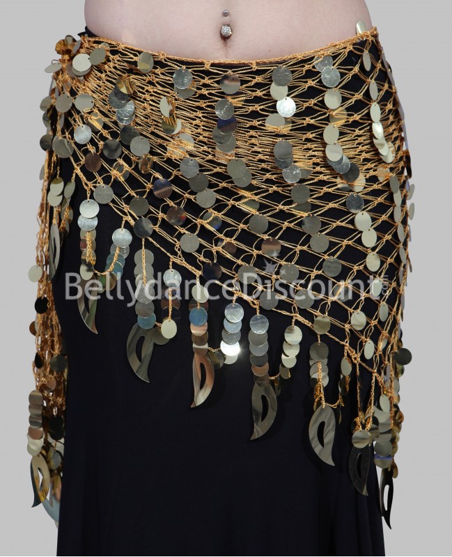 Bellydance scarf gold with sequins