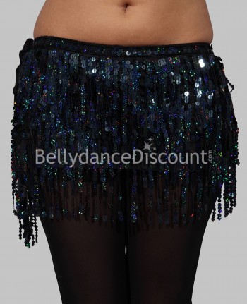 Ceinture de danse orientale noire franges pailletées 