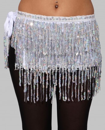 Bellydance belt white with sequined fringes