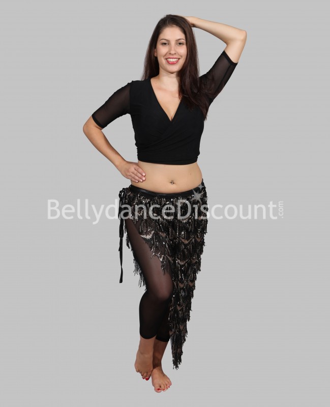 Black embroidered long Bellydance belt/ skirt