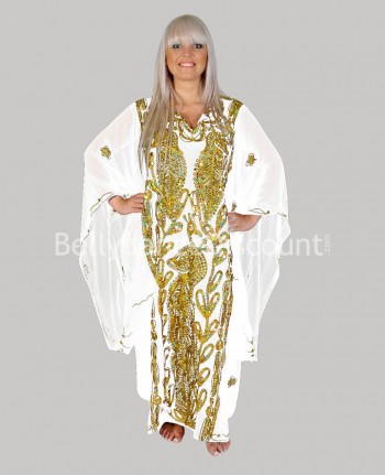 Vestido Khaliji para danza del vientre blanco y dorado