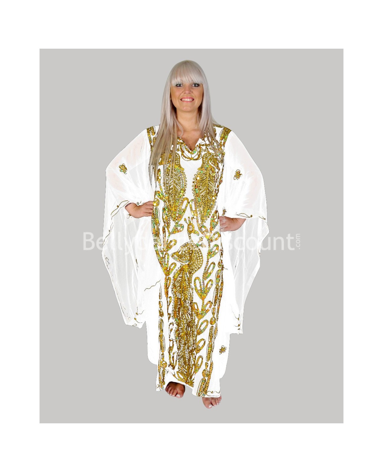 Vestido Khaliji para danza del vientre blanco y dorado Vestido Khaliji para danza del vientre blanco y dorado