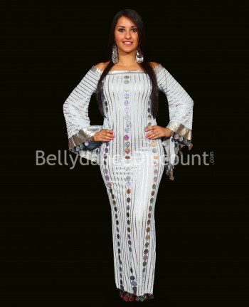 Vestito Baladi / Saïdi di danza del ventre bianco e argento