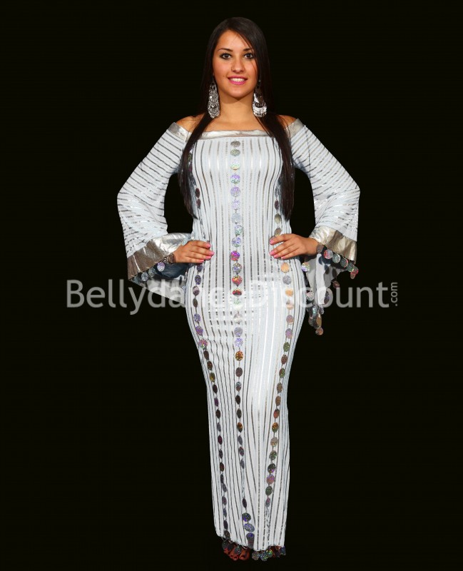 Traje Baladi/Saïdi para danza del vientre blanco y plateado Traje Baladi/Saïdi para danza del vientre blanco y plateado