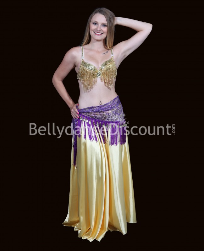 Pañuelo de danza del vientre violeta bordado con flecos
