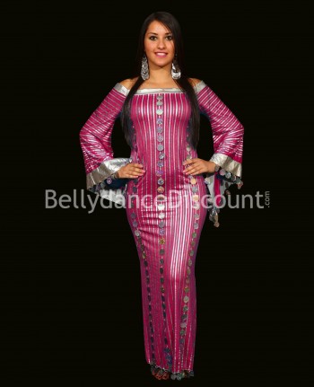 Traje Baladi / Saïdi para danza del vientre fucsia y plateado