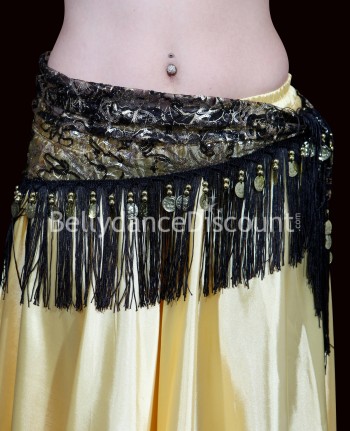 Black embroidered Bellydance scarf with fringes