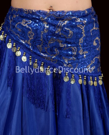 Foulard de danse orientale bleu nuit brodé à franges