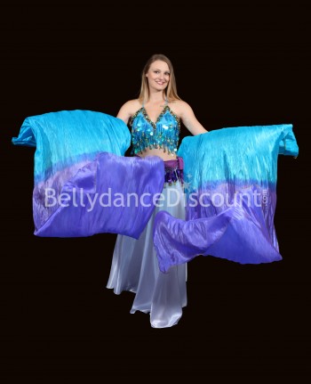 Abanicos en degradado turquesa-morado para danza oriental