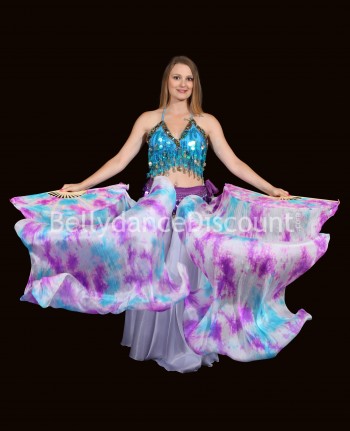 Bellydance fans in white purple blue silk