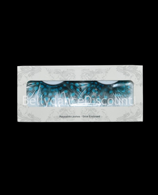 Par de pestañas postizas plumas leopardo azul celeste