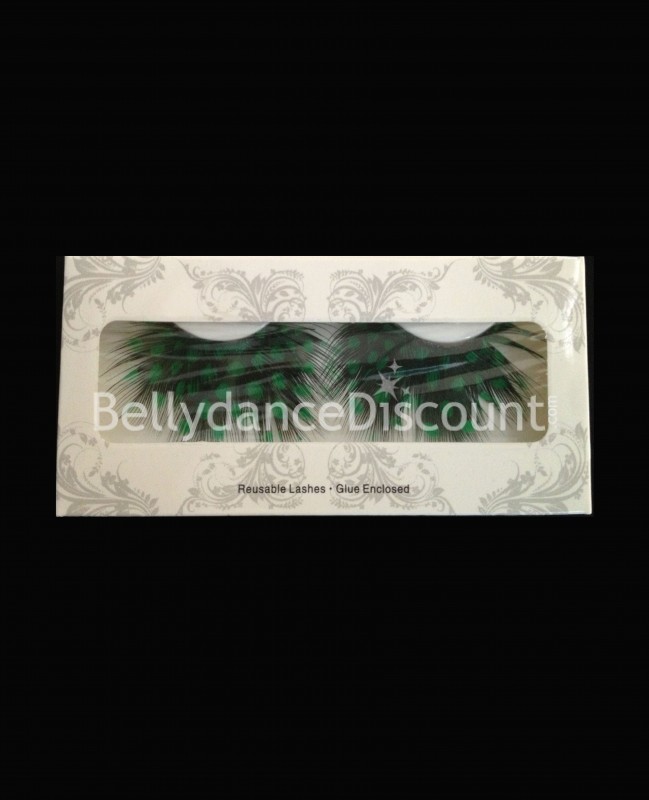 Paire de faux-cils plumes léopard vert