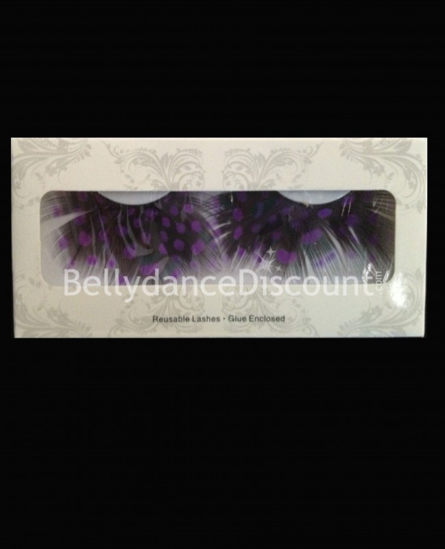 Par de pestañas postizas plumas leopardo morado