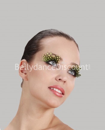 Par de pestañas postizas plumas leopardo amarillo