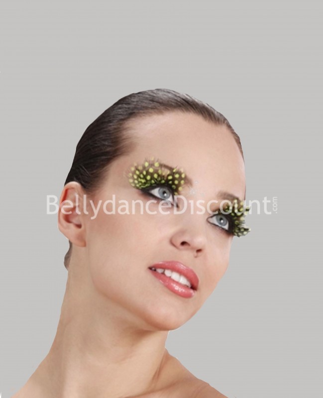 Par de pestañas postizas plumas leopardo amarillo