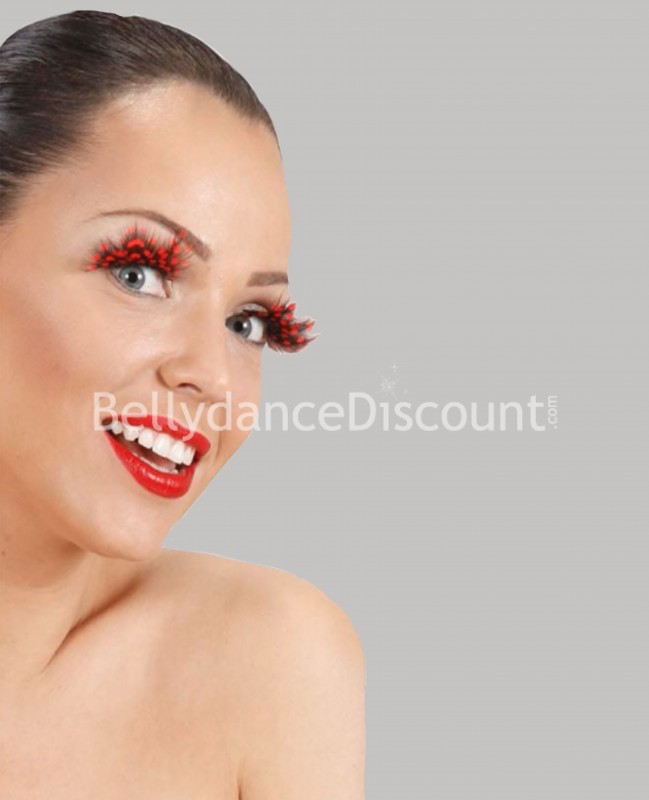 Pair of red leopard feathers fake eyelashes