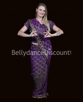 Sari indien violet prêt à porter (cousu)