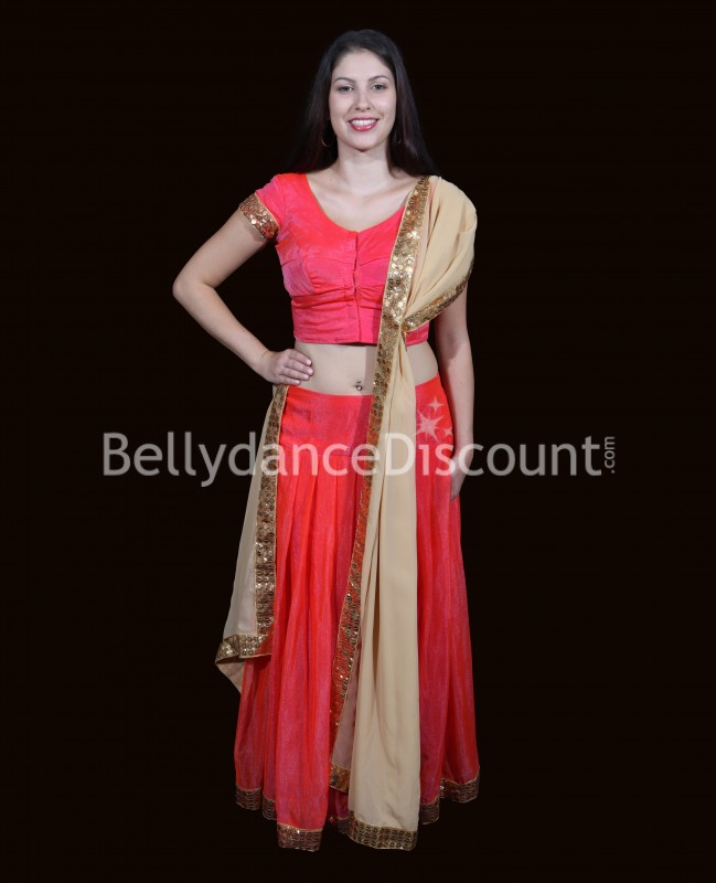 Gold beige coral Indian dance outfit