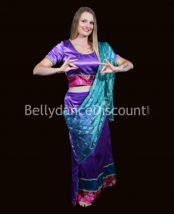 Abito di danza indiana viola rosa turchese