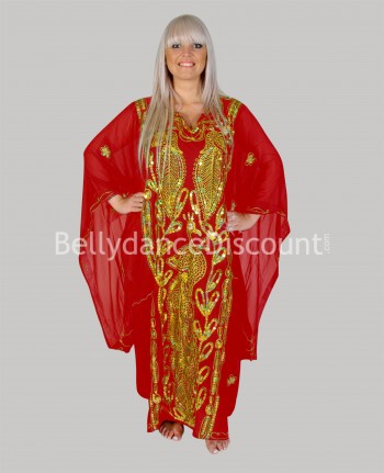 Vestido Khaliji para danza del vientre rojo y dorado (Segunda opción)