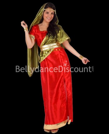 Traje de danza india rojo dorado caqui