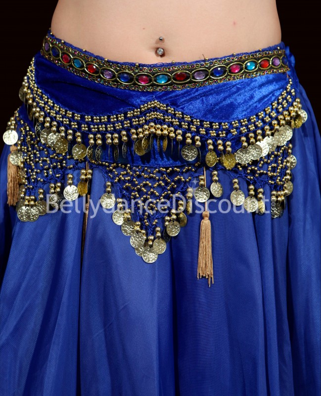 Ceinture velours bleu nuit or de danse orientale