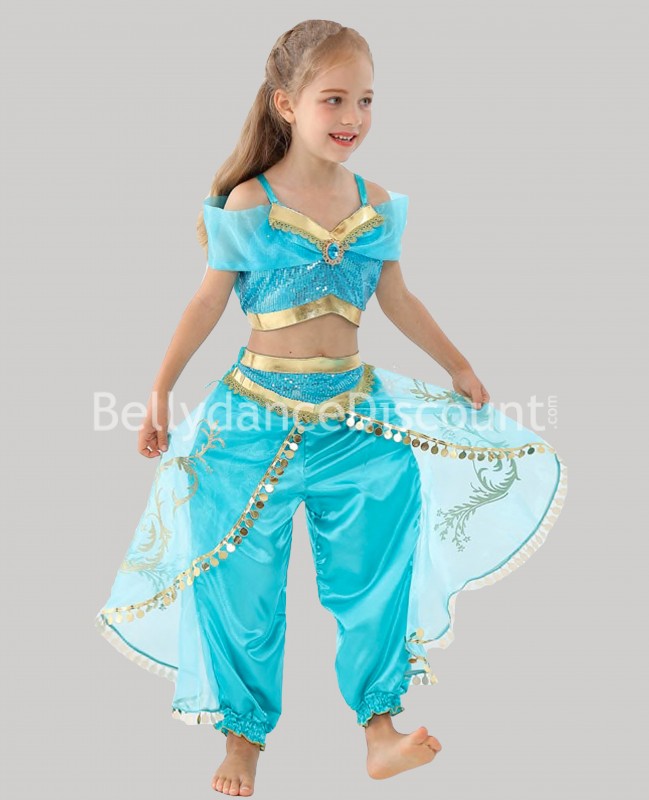 Costume oriental enfant Jasmine bleu or